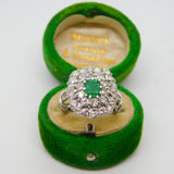 18ct White Gold, 1.5ct Diamond & Columbian Emerald Engagement Ring Vintage c1990