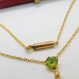 Edwardian 9ct Gold, Seed Pearl & Peridot Suffragette Drop Necklace Antique c1910