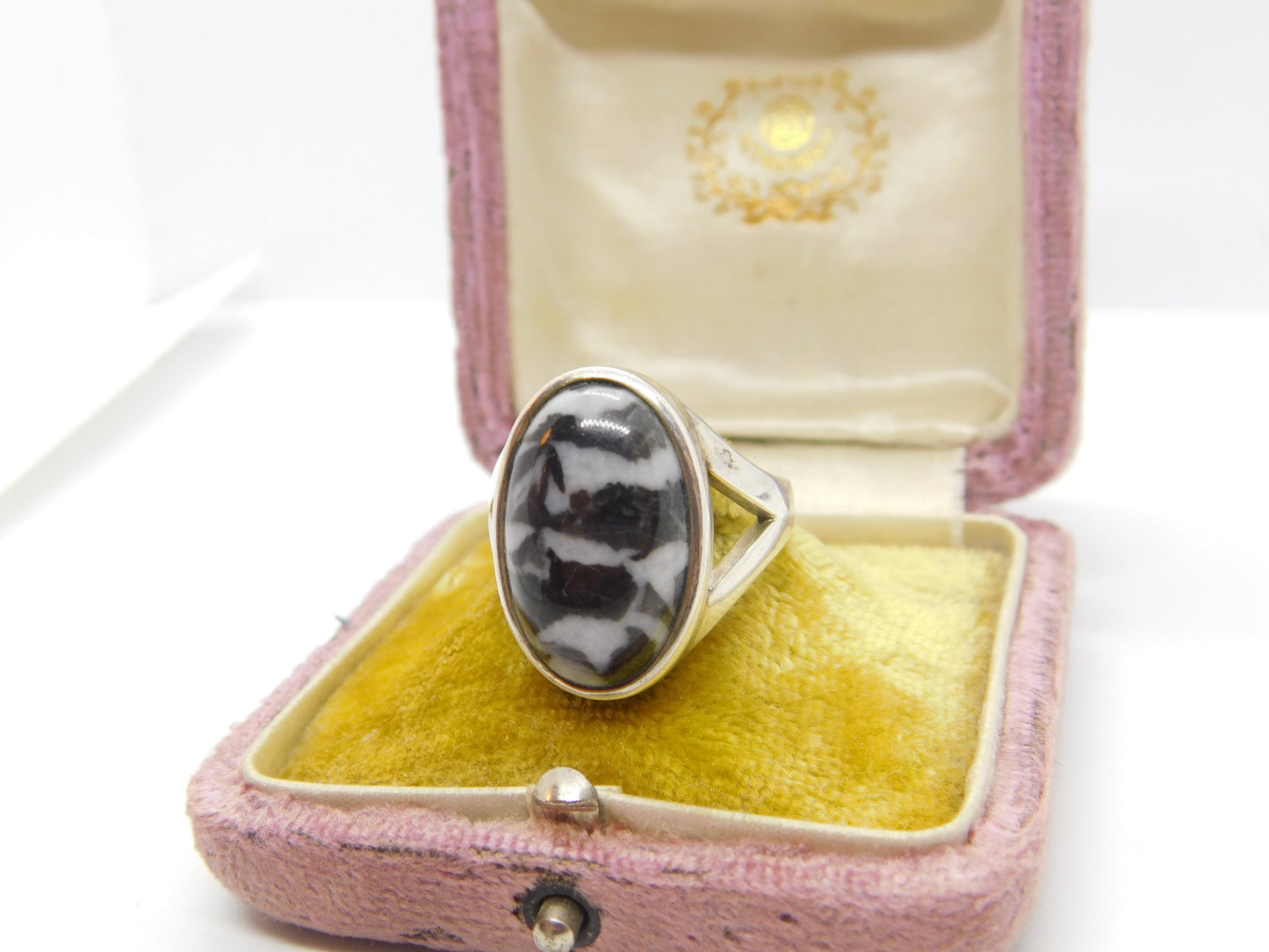 Sterling Silver & Cabochon Zebra Marble Signet Ring Vintage 2007 Birmingham