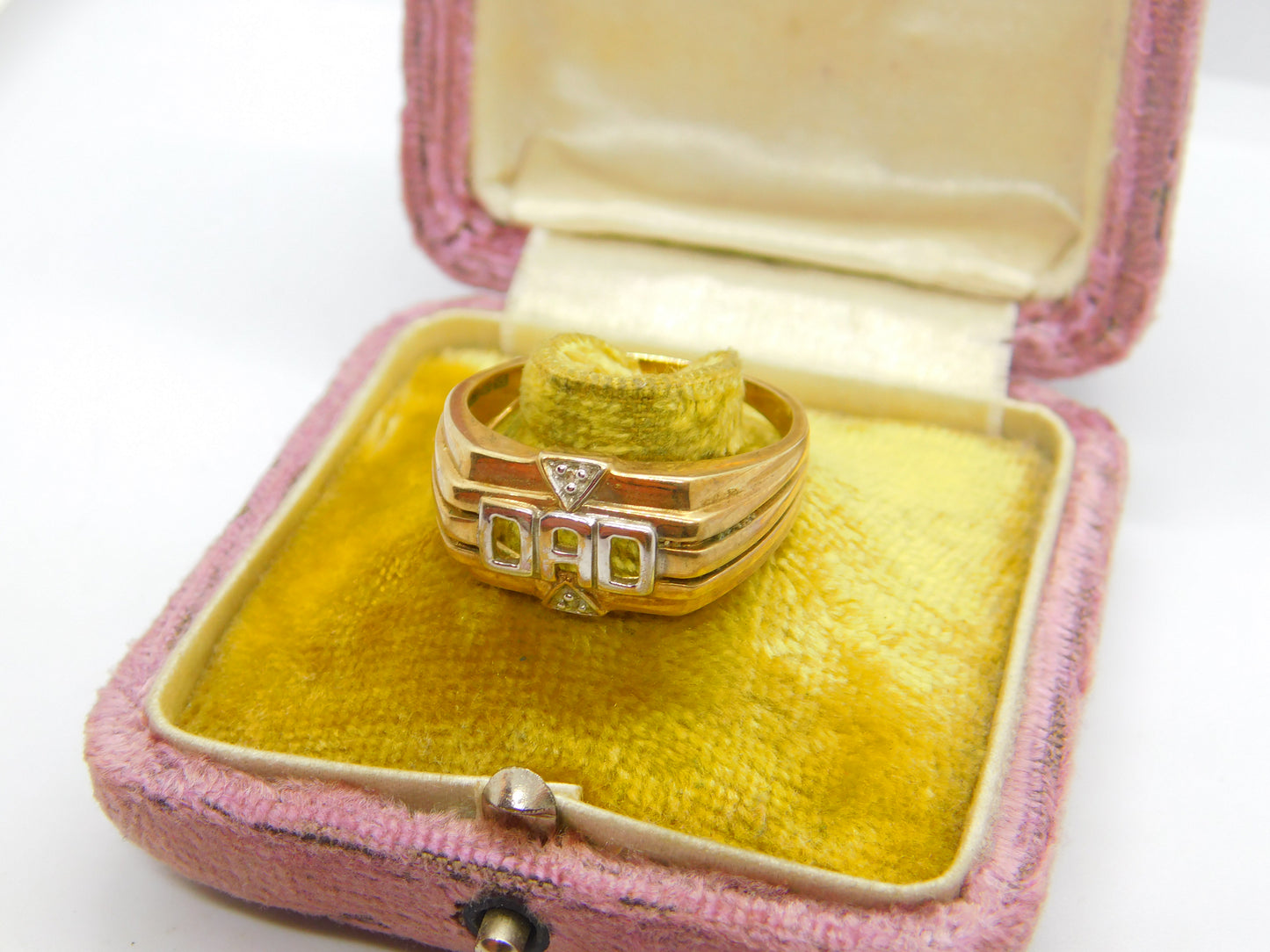 9ct Yellow Gold & Diamond Set 'DAD' Signet Ring Vintage c1980 Sheffield