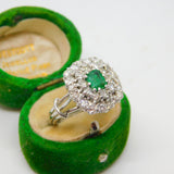 18ct White Gold, 1.5ct Diamond & Columbian Emerald Engagement Ring Vintage c1990