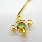 Edwardian 9ct Gold, Seed Pearl & Peridot Suffragette Drop Necklace Antique c1910
