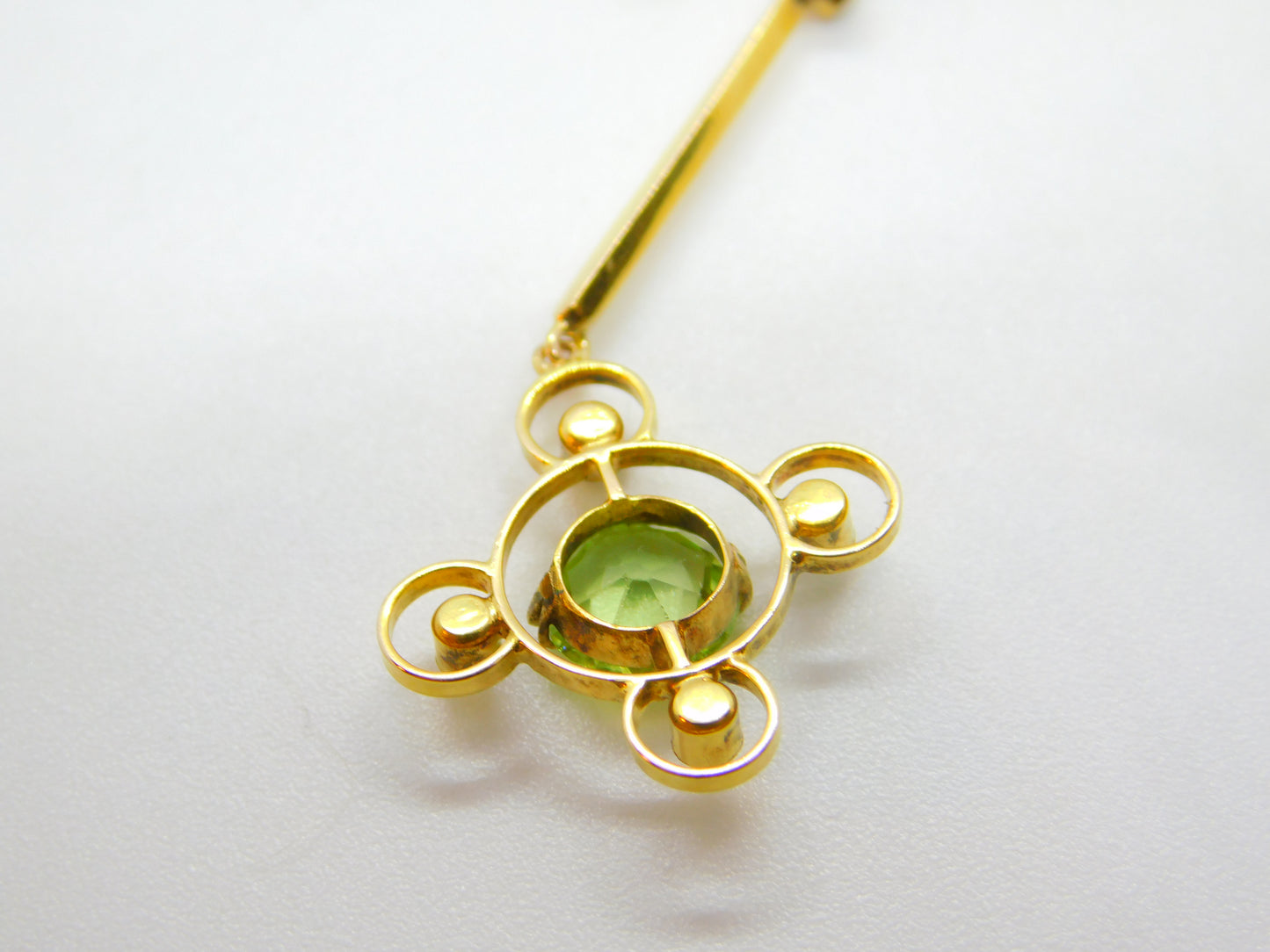 Edwardian 9ct Gold, Seed Pearl & Peridot Suffragette Drop Necklace Antique c1910