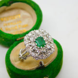 18ct White Gold, 1.5ct Diamond & Columbian Emerald Engagement Ring Vintage c1990