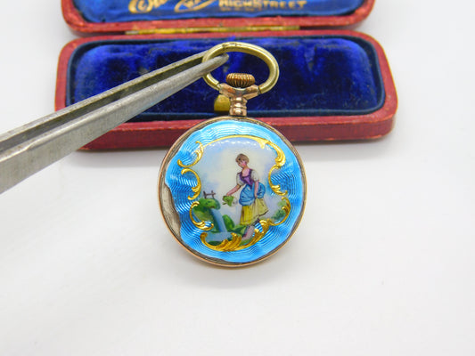 Victorian Swiss .900 Silver, Rose Gold & Colourful Enamel Pocket Watch Antique