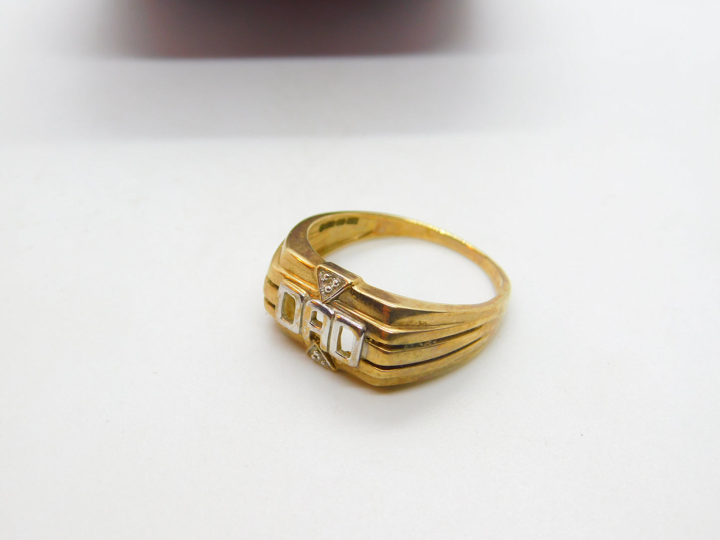 9ct Yellow Gold & Diamond Set 'DAD' Signet Ring Vintage c1980 Sheffield