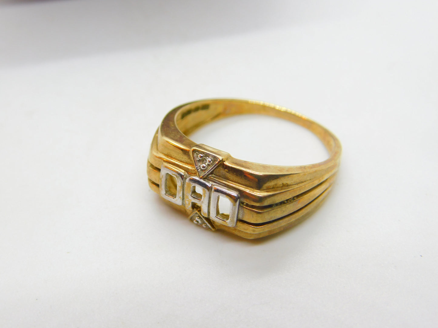 9ct Yellow Gold & Diamond Set 'DAD' Signet Ring Vintage c1980 Sheffield