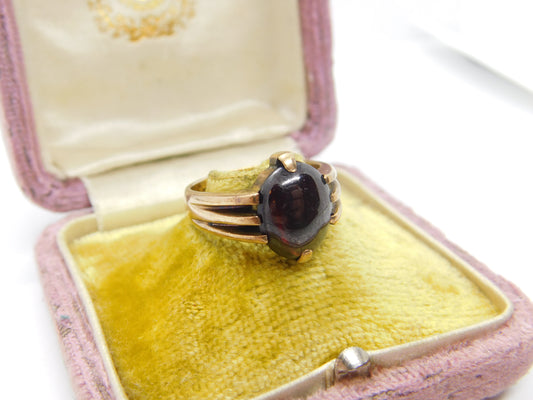 9ct Gold & Cabochon Garnet Set Signet Ring Antique 1913 Chester Art Deco