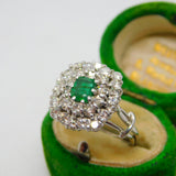 18ct White Gold, 1.5ct Diamond & Columbian Emerald Engagement Ring Vintage c1990