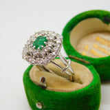 18ct White Gold, 1.5ct Diamond & Columbian Emerald Engagement Ring Vintage c1990