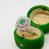 18ct White Gold, 1.5ct Diamond & Columbian Emerald Engagement Ring Vintage c1990