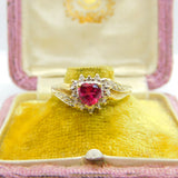 10ct Yellow Gold & Heart Cut Ruby Band Ring Vintage c1990 Size V UK