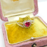 10ct Yellow Gold & Heart Cut Ruby Band Ring Vintage c1990 Size V UK
