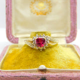 10ct Yellow Gold & Heart Cut Ruby Band Ring Vintage c1990 Size V UK