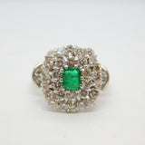 18ct White Gold, 1.5ct Diamond & Columbian Emerald Engagement Ring Vintage c1990