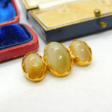 Victorian 18ct Yellow Gold & Triple Cabochon Cats Eye Brooch Antique c1860