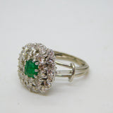18ct White Gold, 1.5ct Diamond & Columbian Emerald Engagement Ring Vintage c1990