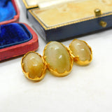 Victorian 18ct Yellow Gold & Triple Cabochon Cats Eye Brooch Antique c1860