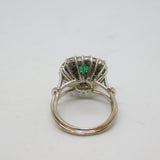 18ct White Gold, 1.5ct Diamond & Columbian Emerald Engagement Ring Vintage c1990