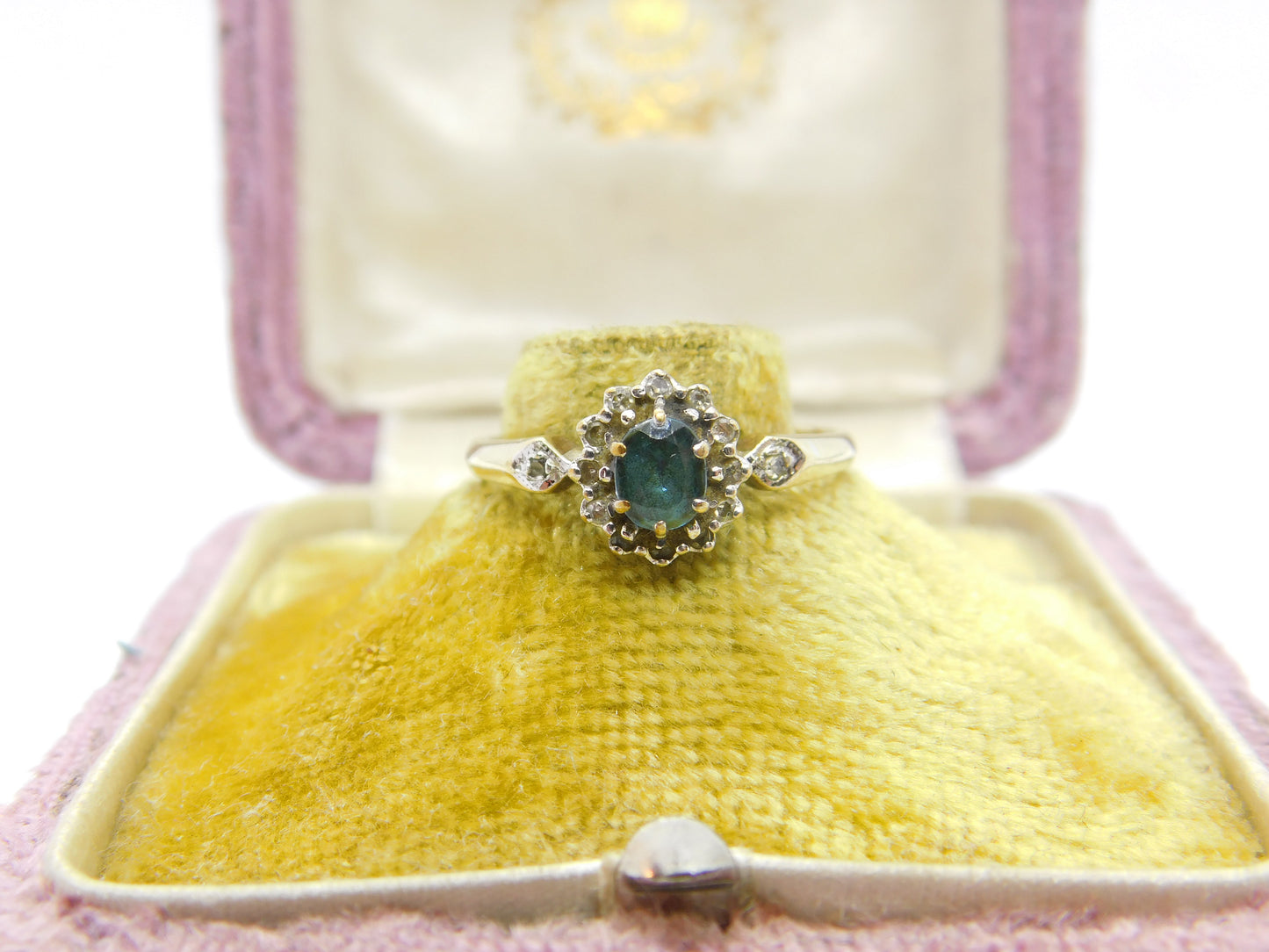 9ct Gold, Topaz & Diamond Floral Cluster Ring Vintage 1990 London Size P UK
