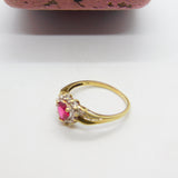 10ct Yellow Gold & Heart Cut Ruby Band Ring Vintage c1990 Size V UK