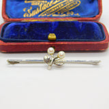 9ct White Gold & Pearl Set Spring Flower Bar Brooch Antique c1920 Art Deco