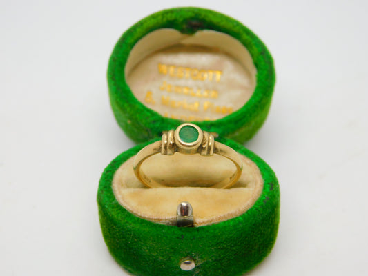 9ct Yellow Gold & Round Cut Emerald Band Ring Vintage 1968 London