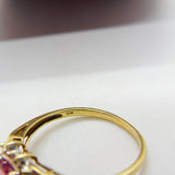 10ct Yellow Gold & Heart Cut Ruby Band Ring Vintage c1990 Size V UK