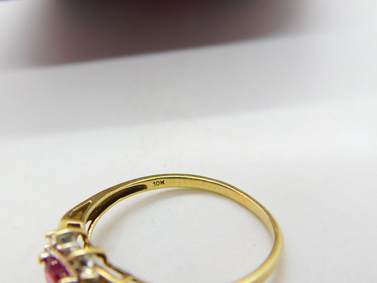 10ct Yellow Gold & Heart Cut Ruby Band Ring Vintage c1990 Size V UK