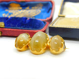 Victorian 18ct Yellow Gold & Triple Cabochon Cats Eye Brooch Antique c1860