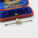 9ct White Gold & Pearl Set Spring Flower Bar Brooch Antique c1920 Art Deco