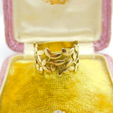 9ct Yellow Gold Band Ring Wreath & Leaf Form Detail Vintage c1990 Birmingham