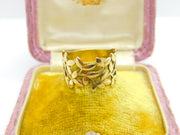 9ct Yellow Gold Band Ring Wreath & Leaf Form Detail Vintage c1990 Birmingham