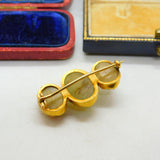 Victorian 18ct Yellow Gold & Triple Cabochon Cats Eye Brooch Antique c1860