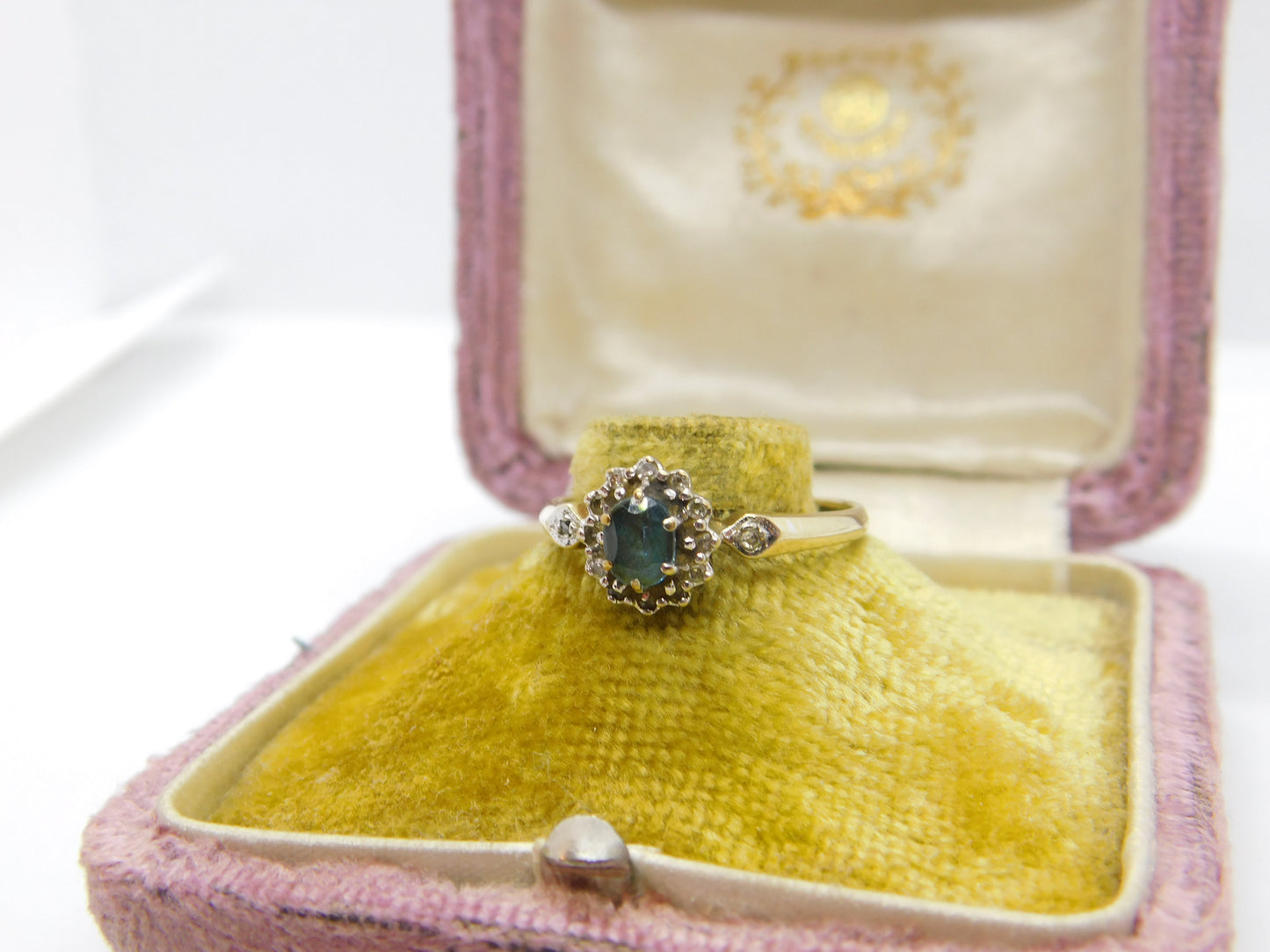 9ct Gold, Topaz & Diamond Floral Cluster Ring Vintage 1990 London Size P UK