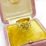 9ct Yellow Gold Band Ring Wreath & Leaf Form Detail Vintage c1990 Birmingham