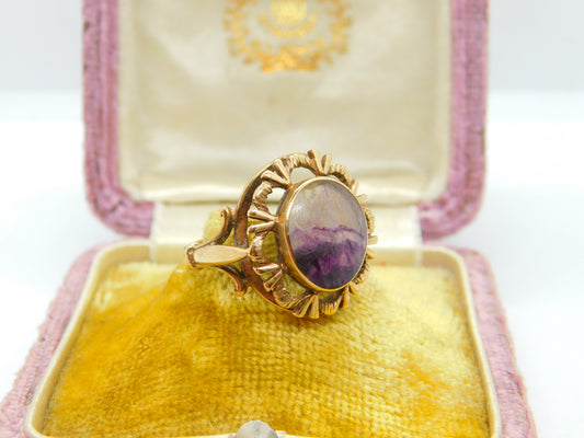 9ct Yellow Gold & Derbyshire Blue John Dress Ring Vintage 1973 Birmingham