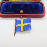 Sterling Silver Gilt & Colourful Enamel Swedish Flag Brooch Antique c1920 Deco