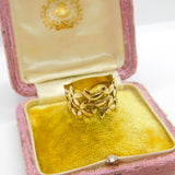 9ct Yellow Gold Band Ring Wreath & Leaf Form Detail Vintage c1990 Birmingham