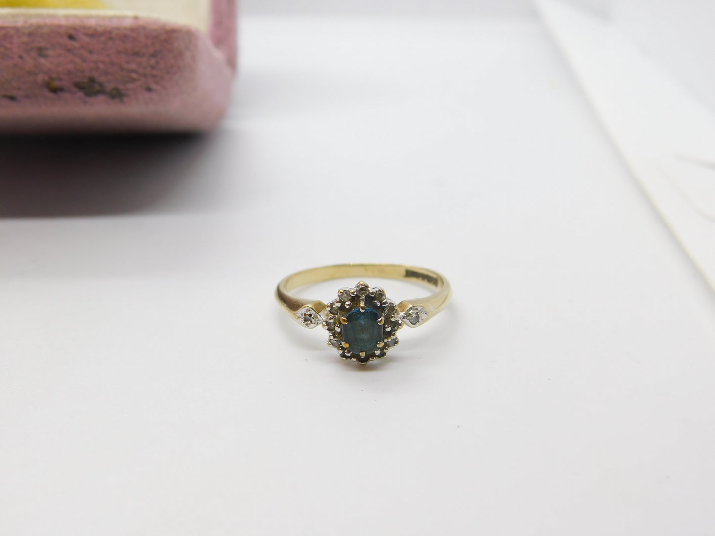 9ct Gold, Topaz & Diamond Floral Cluster Ring Vintage 1990 London Size P UK