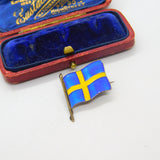 Sterling Silver Gilt & Colourful Enamel Swedish Flag Brooch Antique c1920 Deco