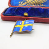 Sterling Silver Gilt & Colourful Enamel Swedish Flag Brooch Antique c1920 Deco