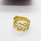 9ct Yellow Gold Band Ring Wreath & Leaf Form Detail Vintage c1990 Birmingham