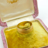 9ct Yellow Gold Modernist Line Pattern Band Ring Vintage c1970 Birmingham