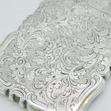 Victorian Sterling Silver Floral Pattern Card Case Antique 1856 Birmingham