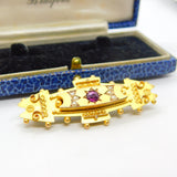 9ct Yellow Gold, Tourmaline & Seed Pearl Etruscan Mourning Brooch Antique 1911 Chester