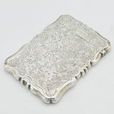 Victorian Sterling Silver Floral Pattern Card Case Antique 1856 Birmingham