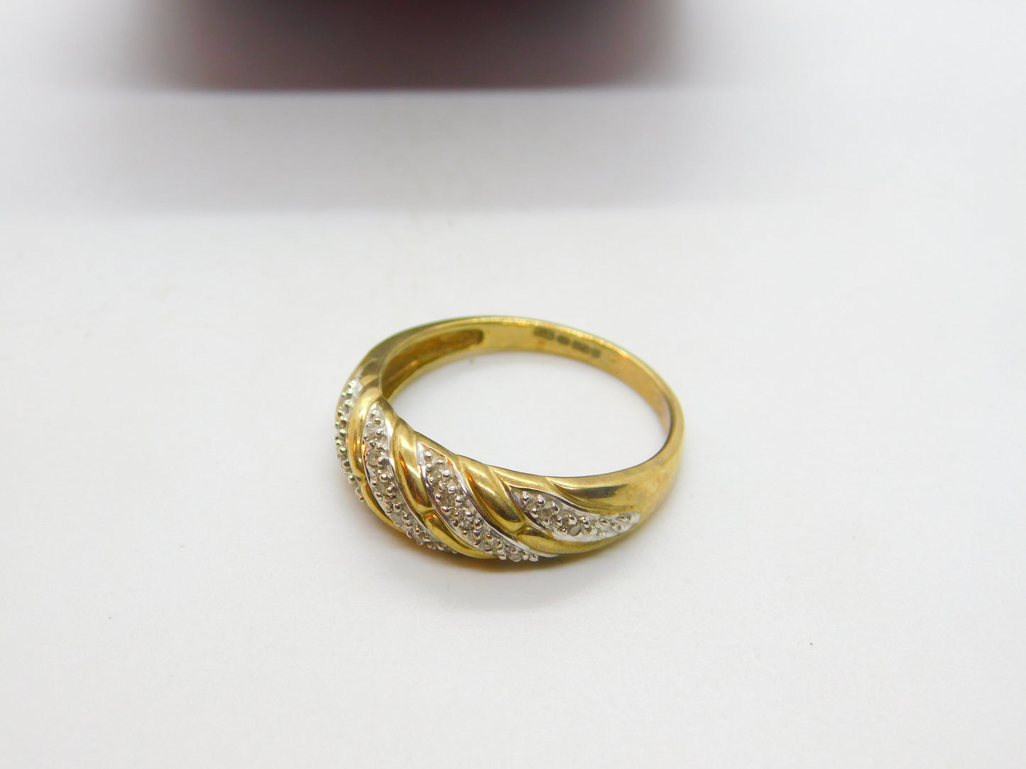 9ct Yellow Gold & Diamond Set Swirl Form Band Ring Vintage c1990 Sheffield