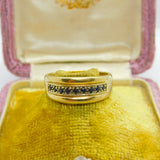 9ct Yellow Gold & Sapphire Set Boat Ring Vintage c1970 Size R 1/2 UK