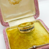 9ct Yellow Gold & Sapphire Set Boat Ring Vintage c1970 Size R 1/2 UK